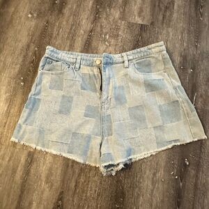Sadie & Sage Light Blue Patchwork High-Rise Denim Shorts